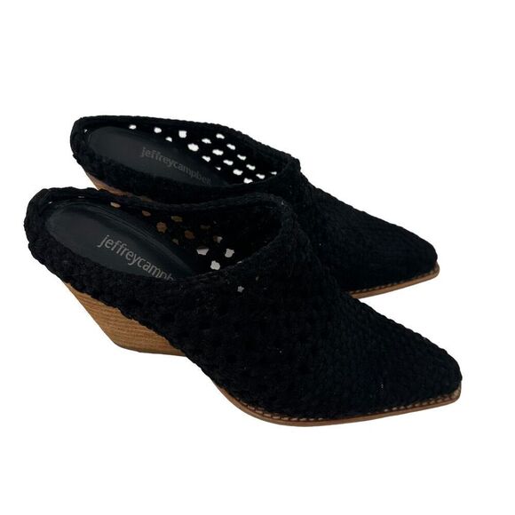 Jeffrey Campbell Mules Pointed Toe Crochet Stacked Heel Leone Size 7.5 Bohemian - Picture 2 of 10